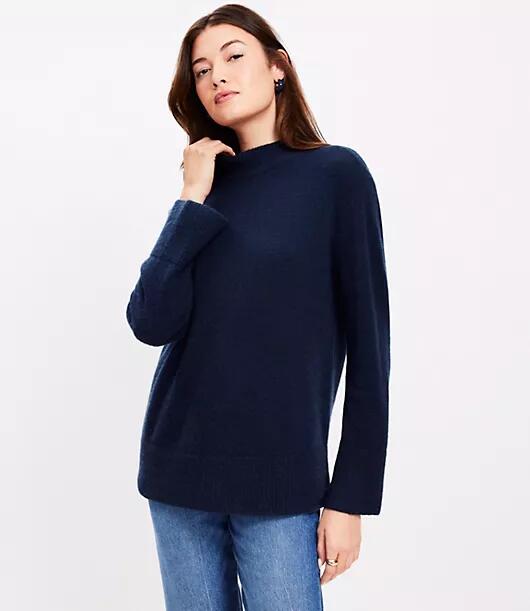 Loft Slit Cuff Mock Neck Cashmere Tunic Sweater Cover