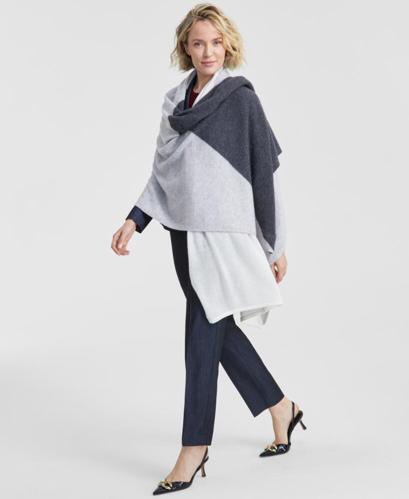 Charter Club Women's 100% Cashmere Oversized Scarf, Created for Macy's - Black Ice Heather Combo Cover