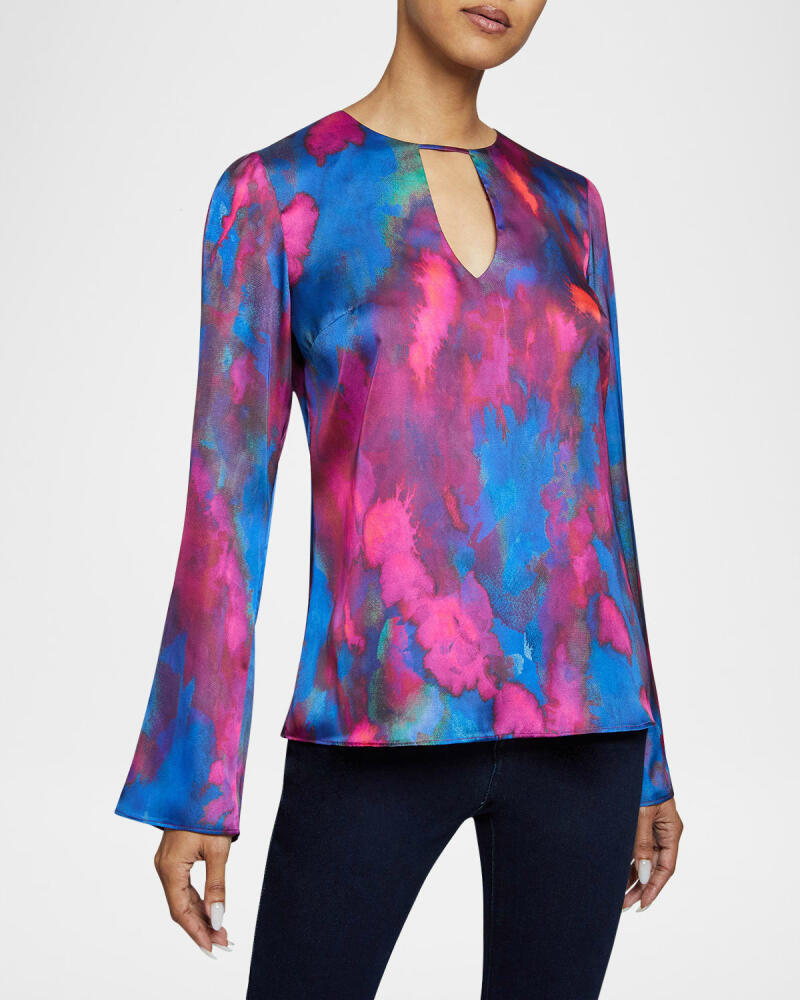 Santorelli Noa Cutout Abstract-Print Charmeuse Blouse Cover