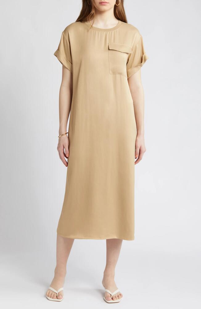 Nordstrom Satin T-Shirt Dress in Tan Travertine Cover