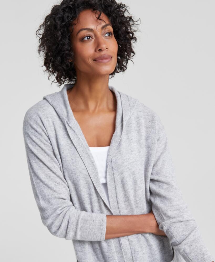 Charter Club Women's 100% Cashmere Open-Front Hoodie, Created for Macy's - Ice Grey Heather Cover