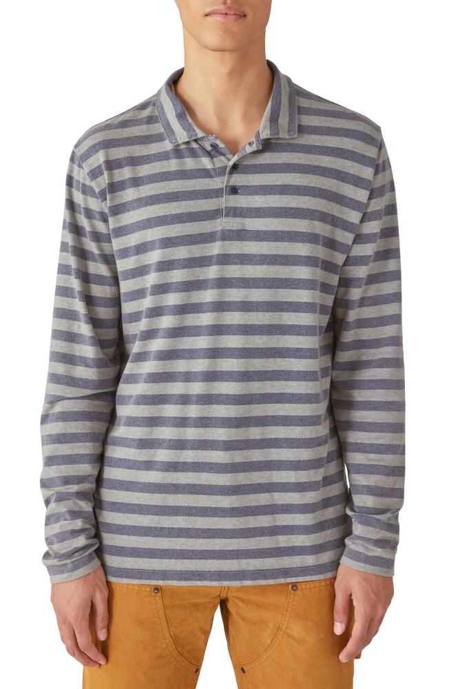 Lucky Brand Stripe Long Sleeve Cotton Polo in Grey Stripe Cover