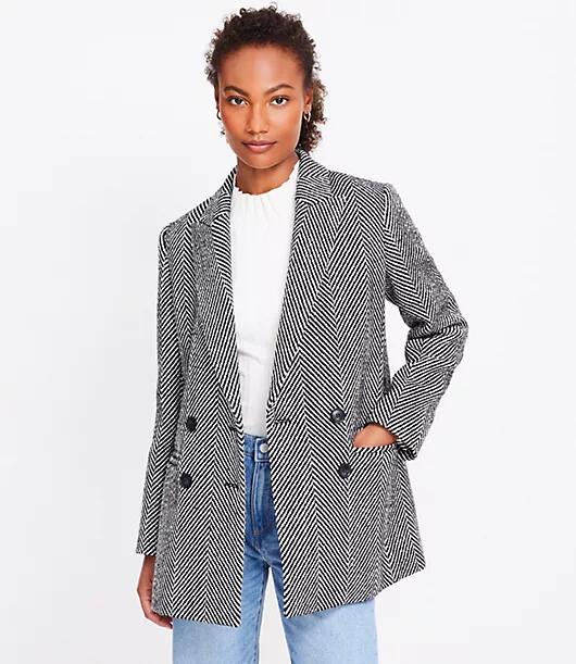 Loft Petite Herringbone Oversized Double Breasted Blazer Cover