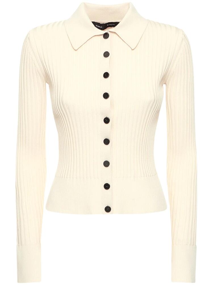 PROENZA SCHOULER Ribbed Knit Viscose Blend Polo Cardigan Cover