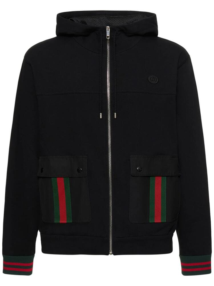 GUCCI Zip-up Cotton Sweatshirt W/ Web Details Cover