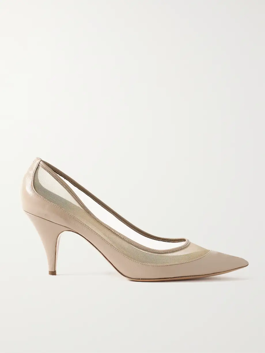 KHAITE - River Iconic Mesh-trimmed Patent-leather Pumps - Neutrals Cover