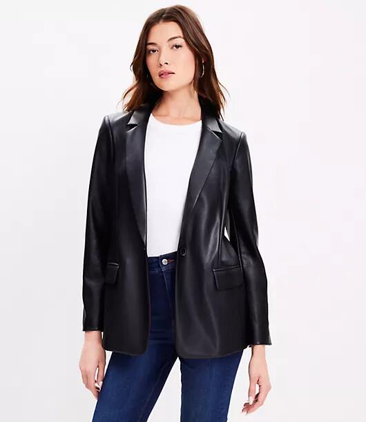 Loft Petite Faux Leather Relaxed Blazer Cover