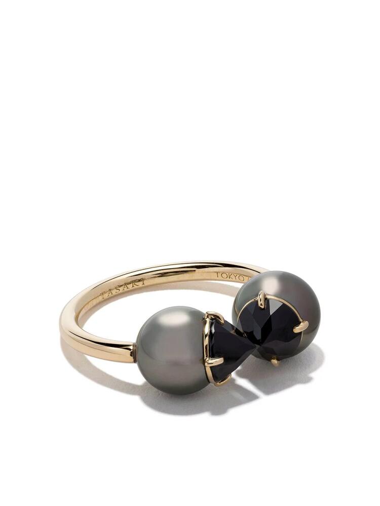 TASAKI 18kt yellow gold Collection Line refined rebellion signature black spinel ring Cover