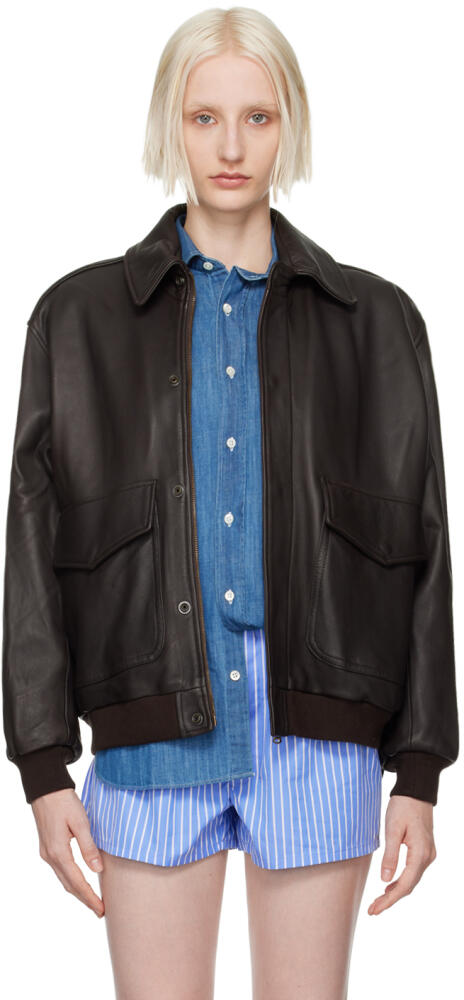 HommeGirls Brown Oversized Leather Bomber Jacket Cover