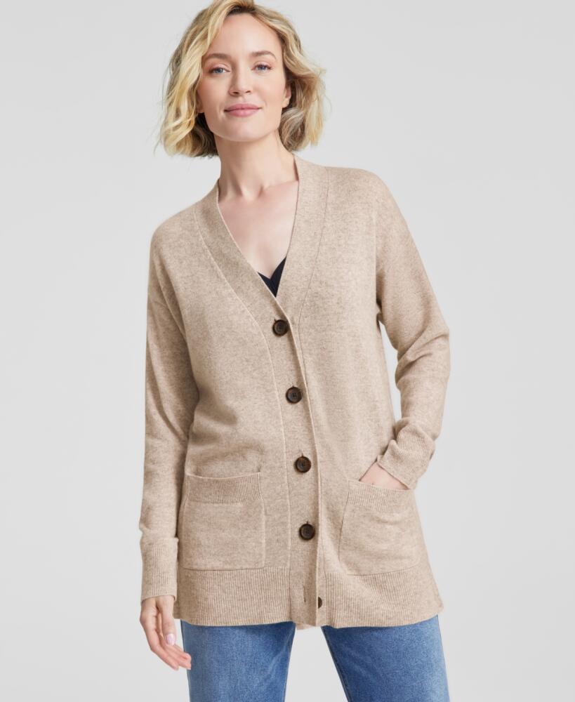 Charter Club Women's Button-Front 100% Cashmere Cardigan, Created for Macy's - Pearl Taupe Heather Cover