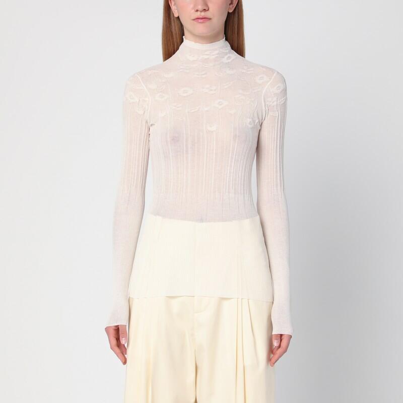 Bottega Veneta Chalk-white cotton-blend turtleneck sweater with flowers Cover