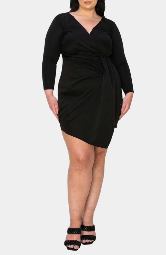 L I V D Raven Bracelet Sleeve Faux Wrap Body-Con Dress in Black Cover