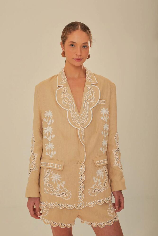 FARM Rio Khaki Embroidered Euroflax Premium Linen Blazer Cover