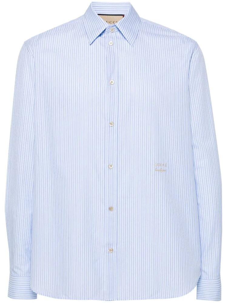 Gucci logo-embroidered pinstriped shirt - Blue Cover