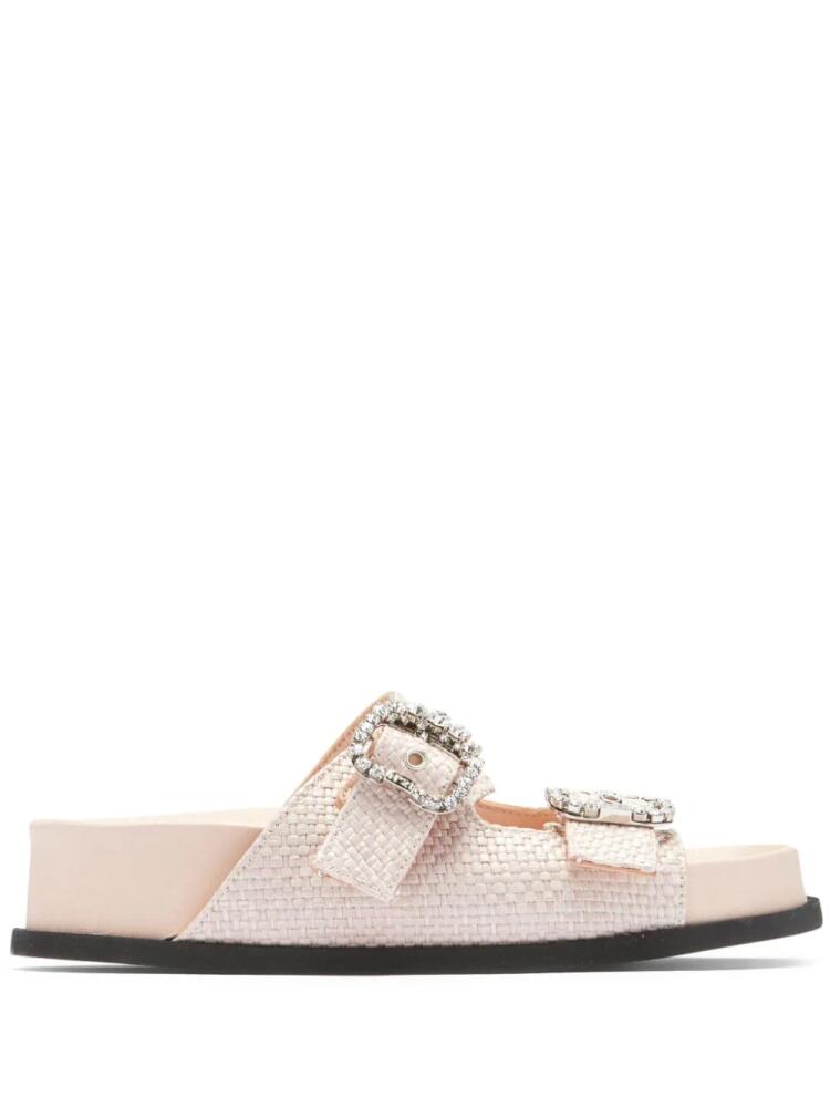 Nº21 crystal-embellished buckle woven slides - Neutrals Cover