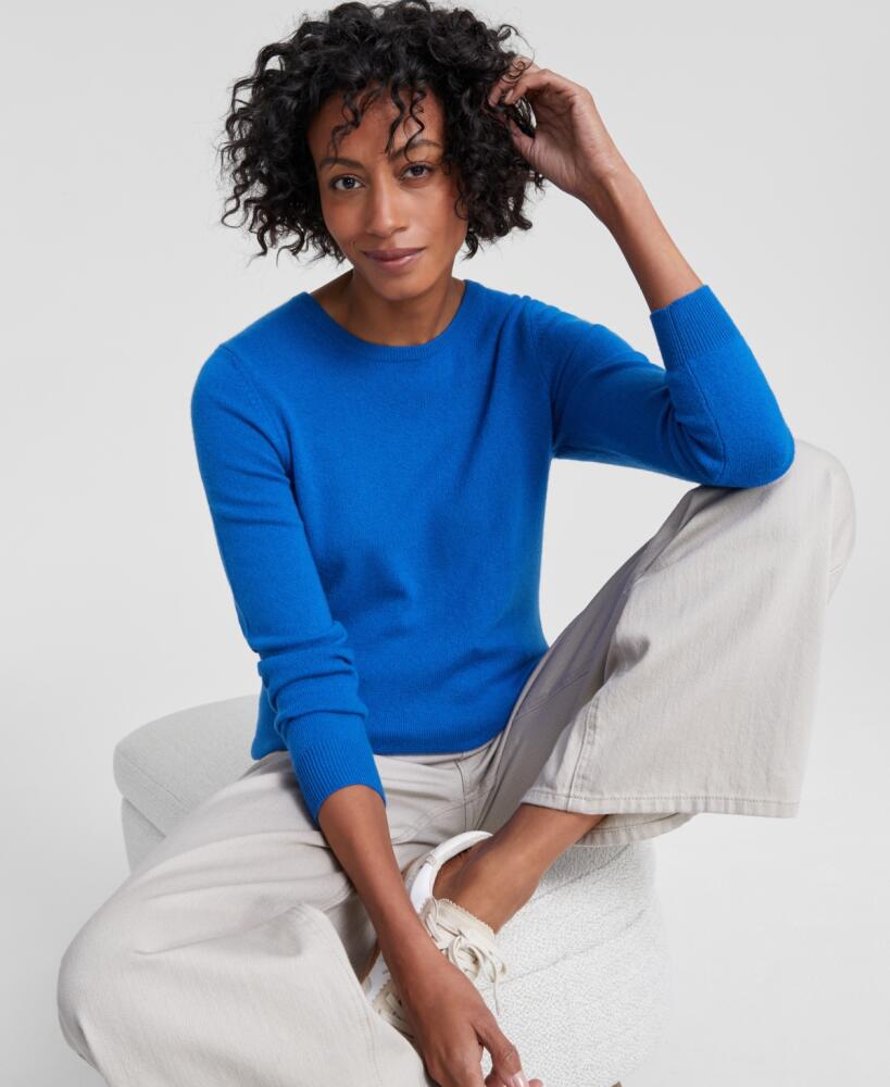 Charter Club 100% Cashmere Women's Long-Sleeve Crewneck Sweater, Regular & Petites, Created for Macy's - Bright Marine Cover