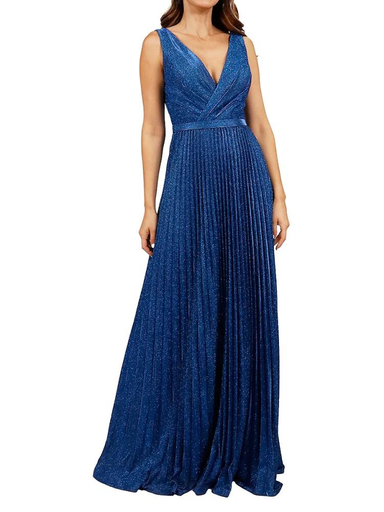 Rene Ruiz Collection Women's Accordion Pleat Glitter Gown - Navy Cover