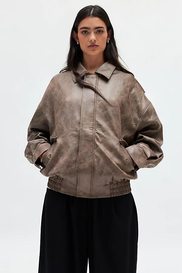 Lioness Kenny Faux Leather Bomber Jacket in Brown Cover