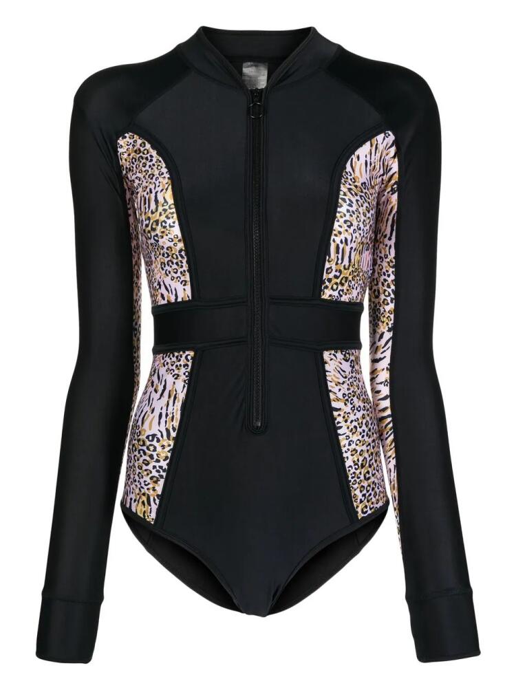 Duskii long-sleeve leopard-print surf suit - Black Cover