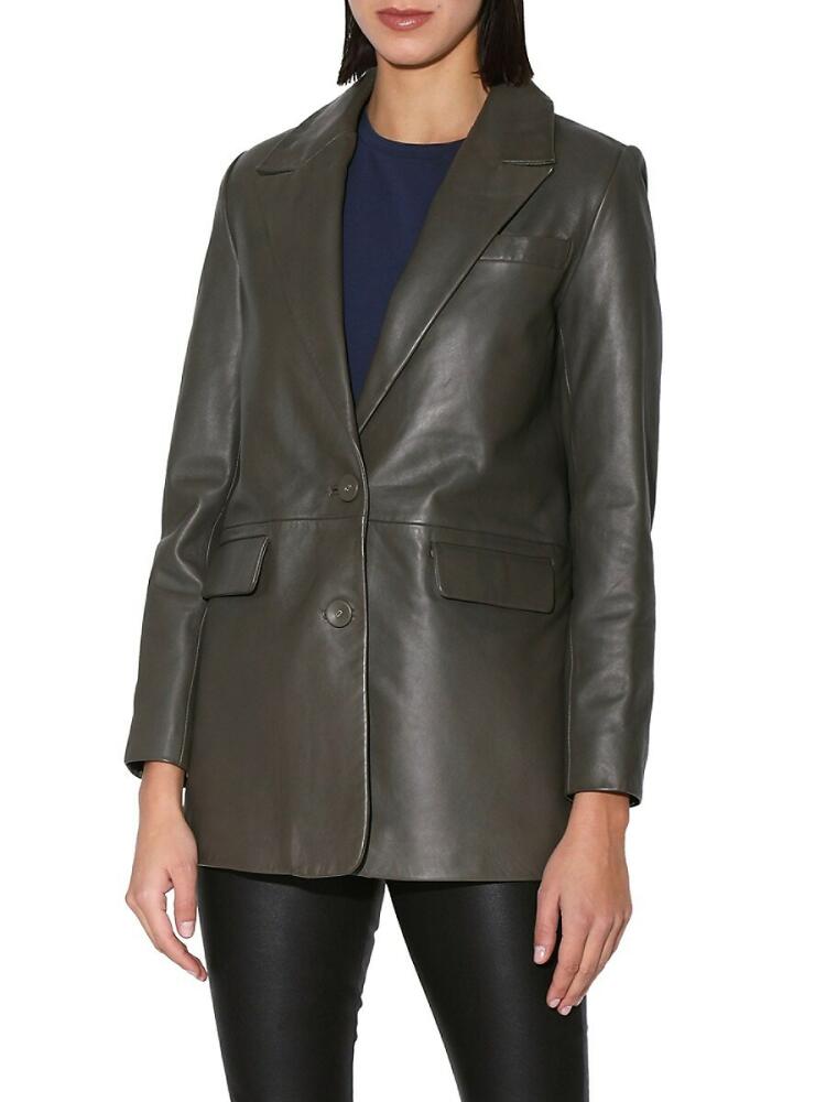 Walter Baker Women's Kiki Peak Lapel Leather Blazer - Moss Cover