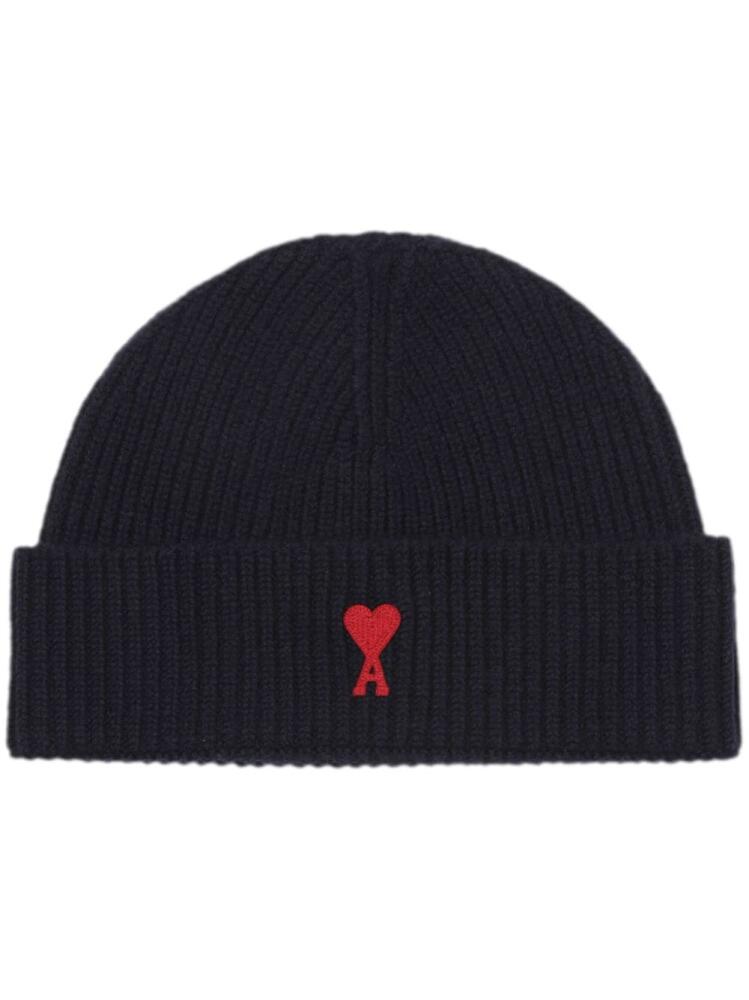 AMI Paris ribbed-knit embroidered beanie - Blue Cover