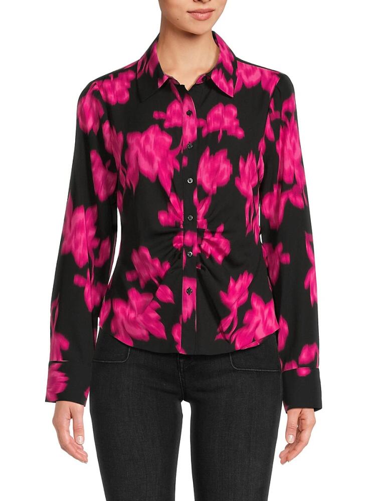 Calvin Klein Women's Abstract Button Down Shirt - Black Cerise Cover