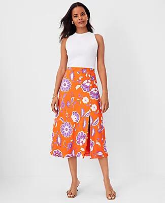 Ann Taylor Petite Floral Button Slit Midi Slip Skirt Cover