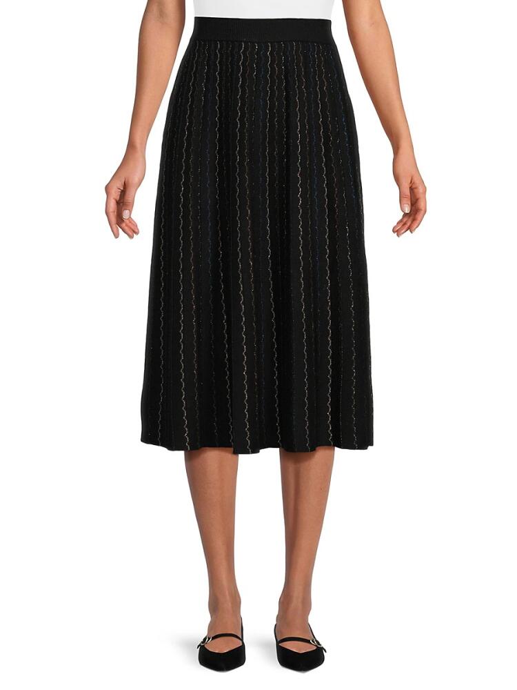 YAL New York Women's Striped Lurex A Line Midi Skirt - Black Cover