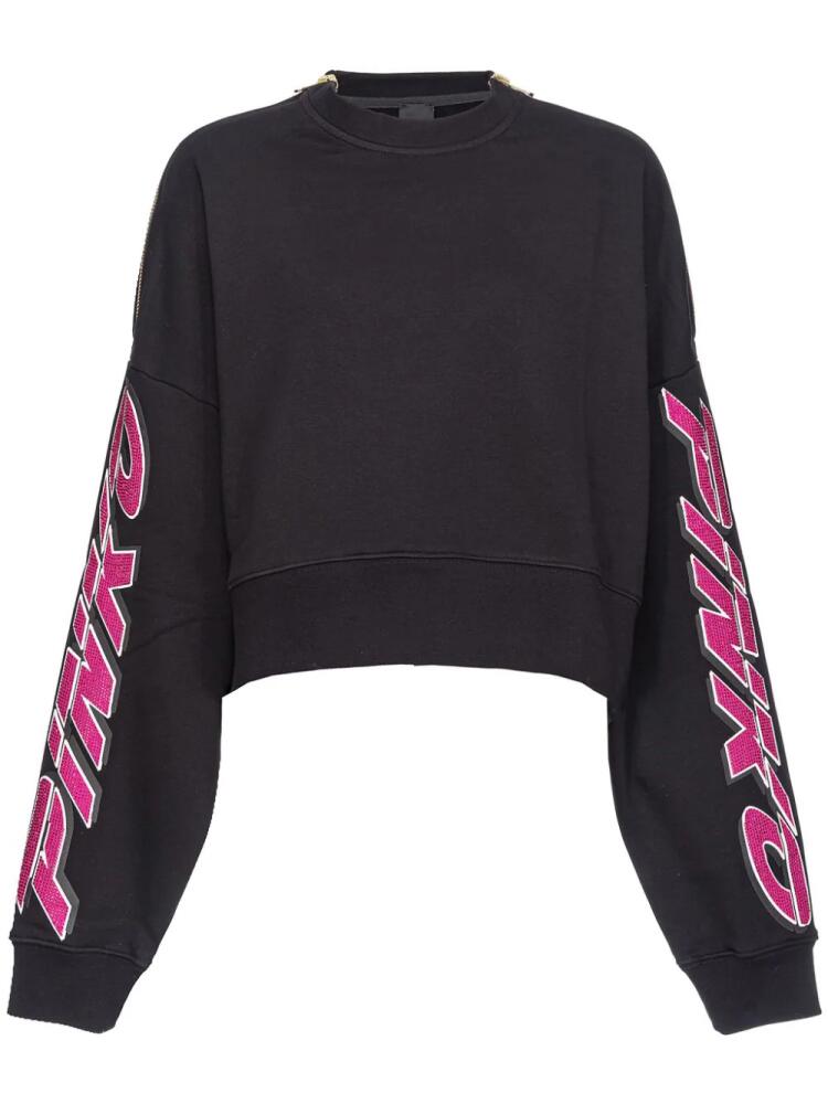 PINKO rhinestone-embellished cropped sweatshirt - Black Cover