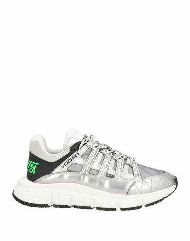 Versace Woman Sneakers Silver Soft Leather, Textile fibers Cover