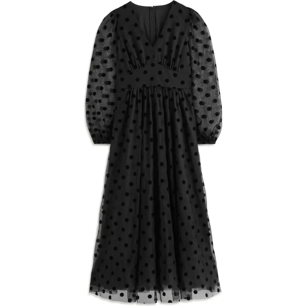 Boden Christina Polka Dot Long Sleeve Tulle Dress in Black Spot Cover