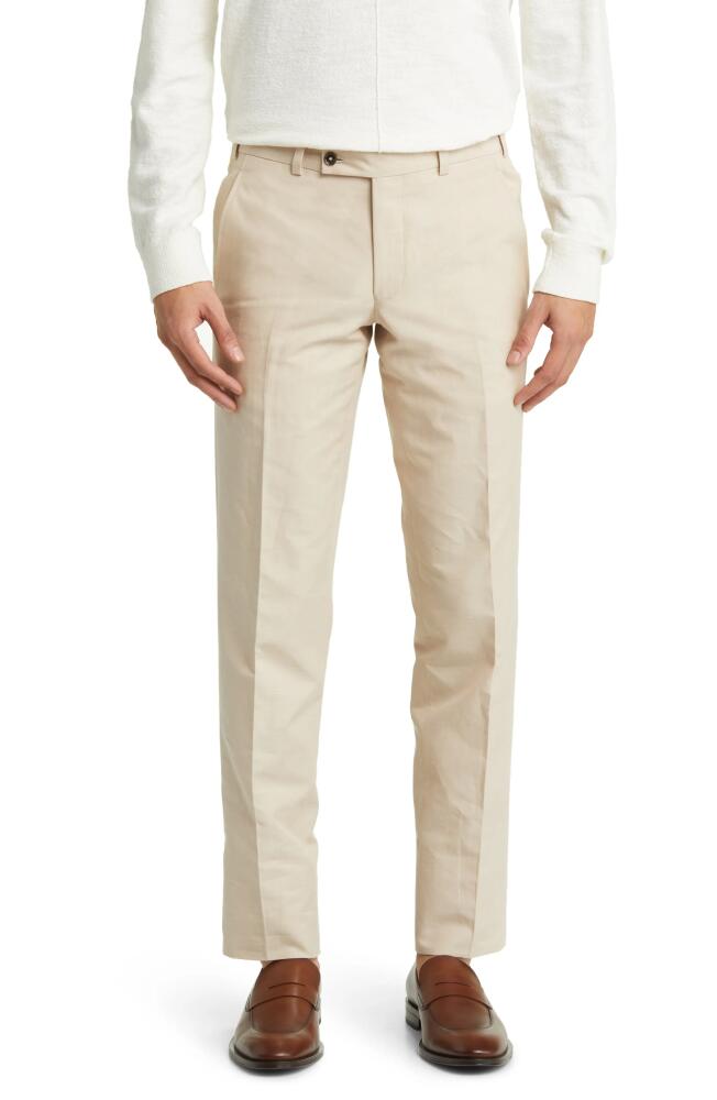 Ted Baker London Jerome Flat Front Linen & Cotton Dress Pants in Tan Cover