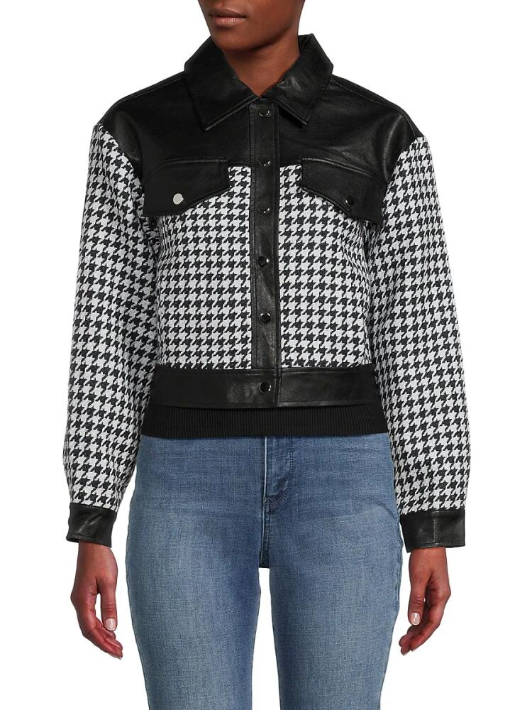 Wdny Women's Faux Leather & Houndstooth Jacket - Black Blue Cover