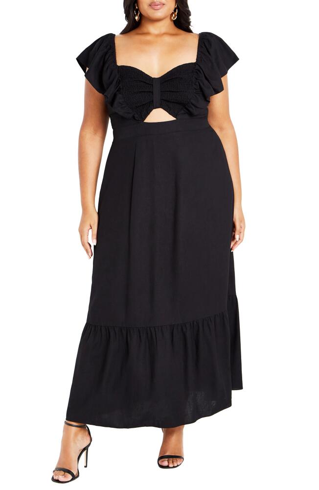 City Chic Alora Flutter Sleeve Cutout Maxi Dress in Black Cover