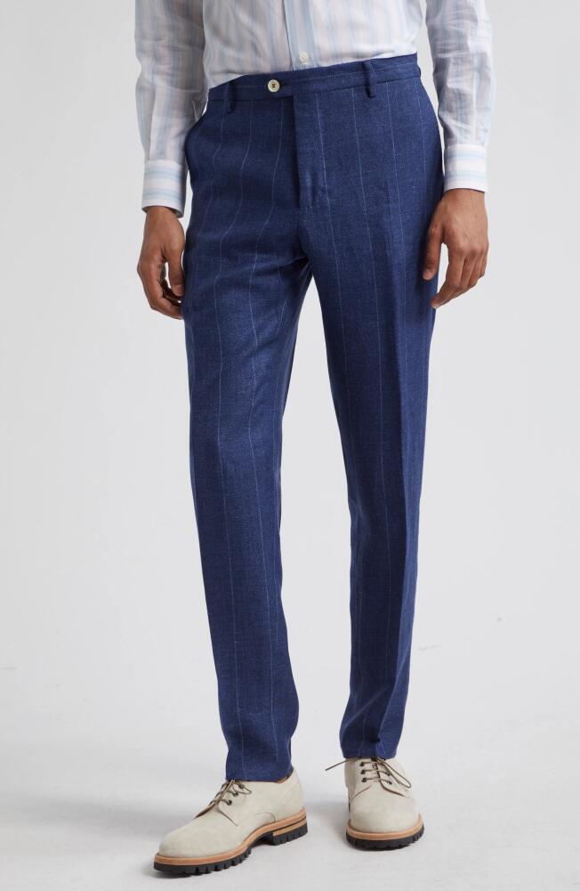 Eleventy Pinstripe Linen Blend Suit in Blue Cover