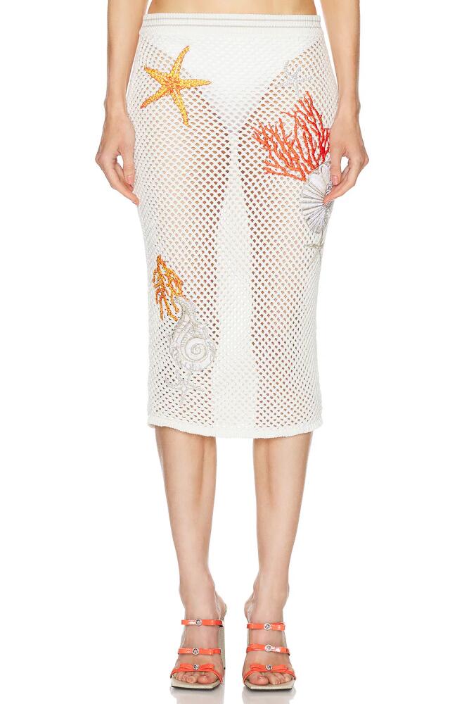 VERSACE Embroidered Midi Skirt in Ivory Cover