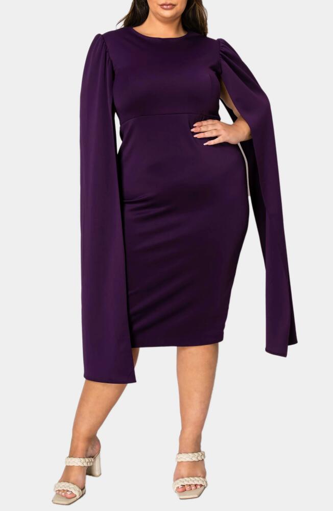 L I V D Naomi Cape Sleeve Midi Dress in Eggplant Cover