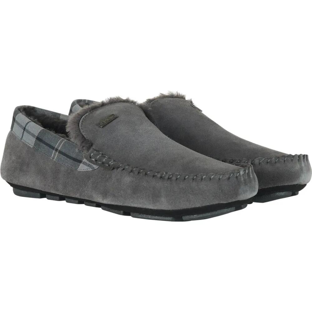 Barbour Monty Faux Fur Lined Slipper in Dk Grey Suede Cover