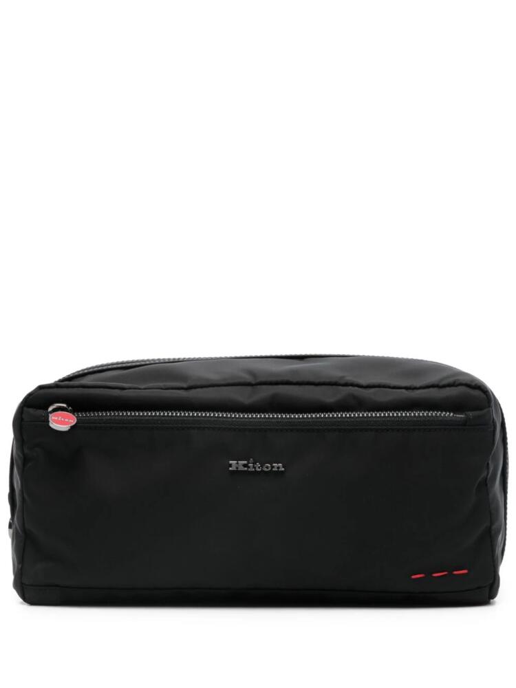 Kiton logo-plaque slouch wash bag - Black Cover