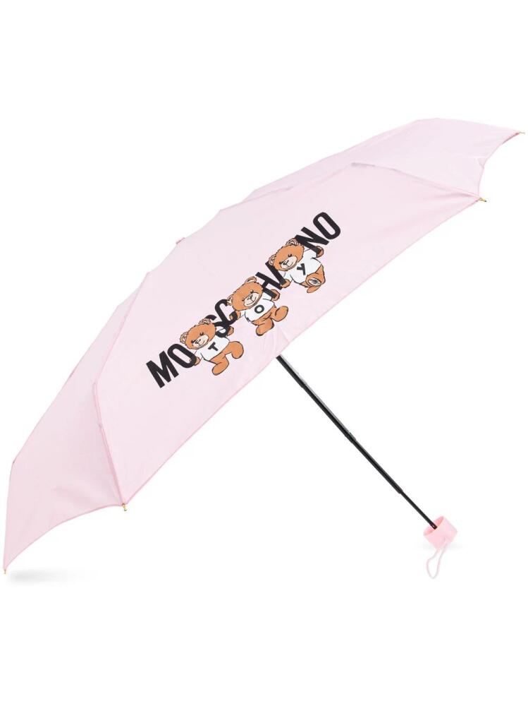 Moschino teddy bear-logo print compact umbrella - Pink Cover