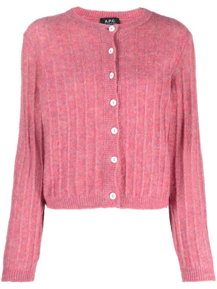 A.P.C. Milena metallic-threading ribbed cardigan - Pink Cover