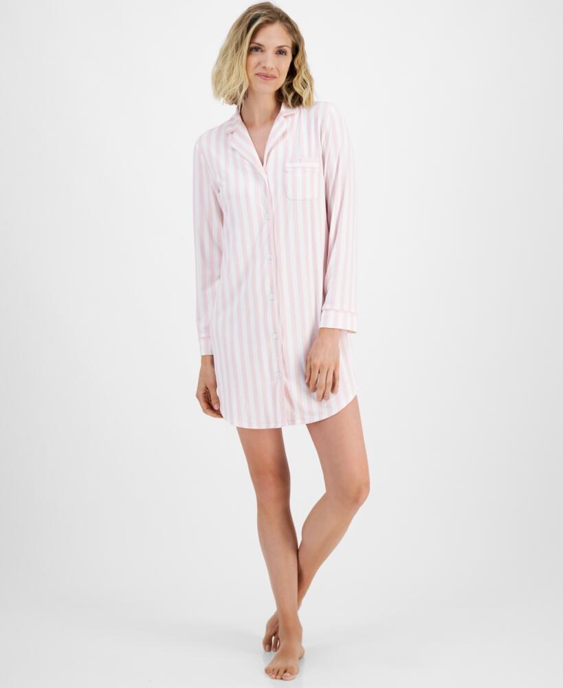 Charter Club Women's Notched-Collar Sleepshirt, Created for Macy's - Pink Stripe Cover