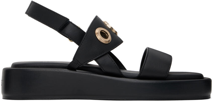 BOSS Black Leather Eyelet Sandals Cover