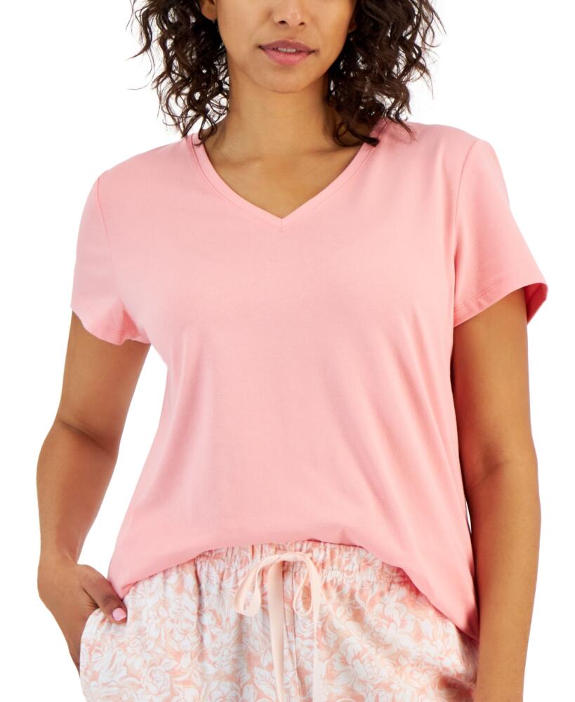 Charter Club Women's Solid V-Neck Short-Sleeve Sleepwear Top, Created for Macy's - Soft Coral Cover