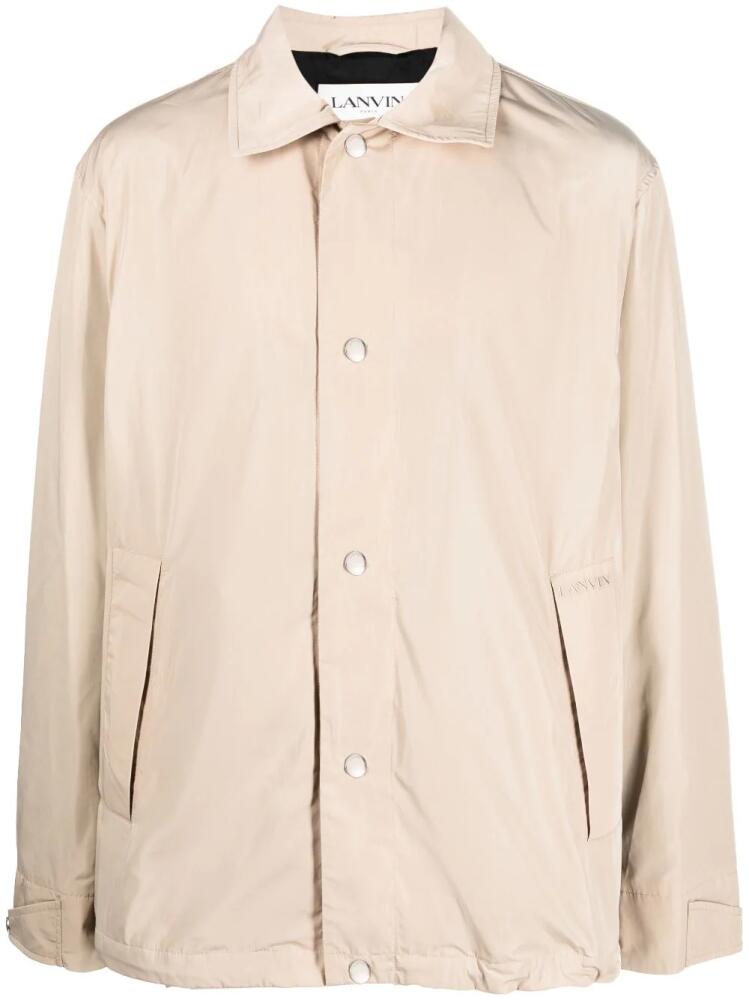 Lanvin logo-embroidered shirt jacket - Neutrals Cover