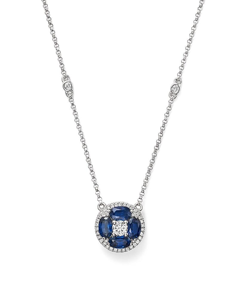 Blue Sapphire and Diamond Pendant Necklace in 14K White Gold, 17 - Exclusive Cover