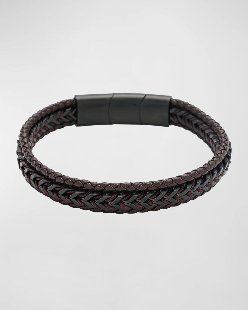 Link Up Men's Woven Leather and Stainless Steel Bracelet Cover