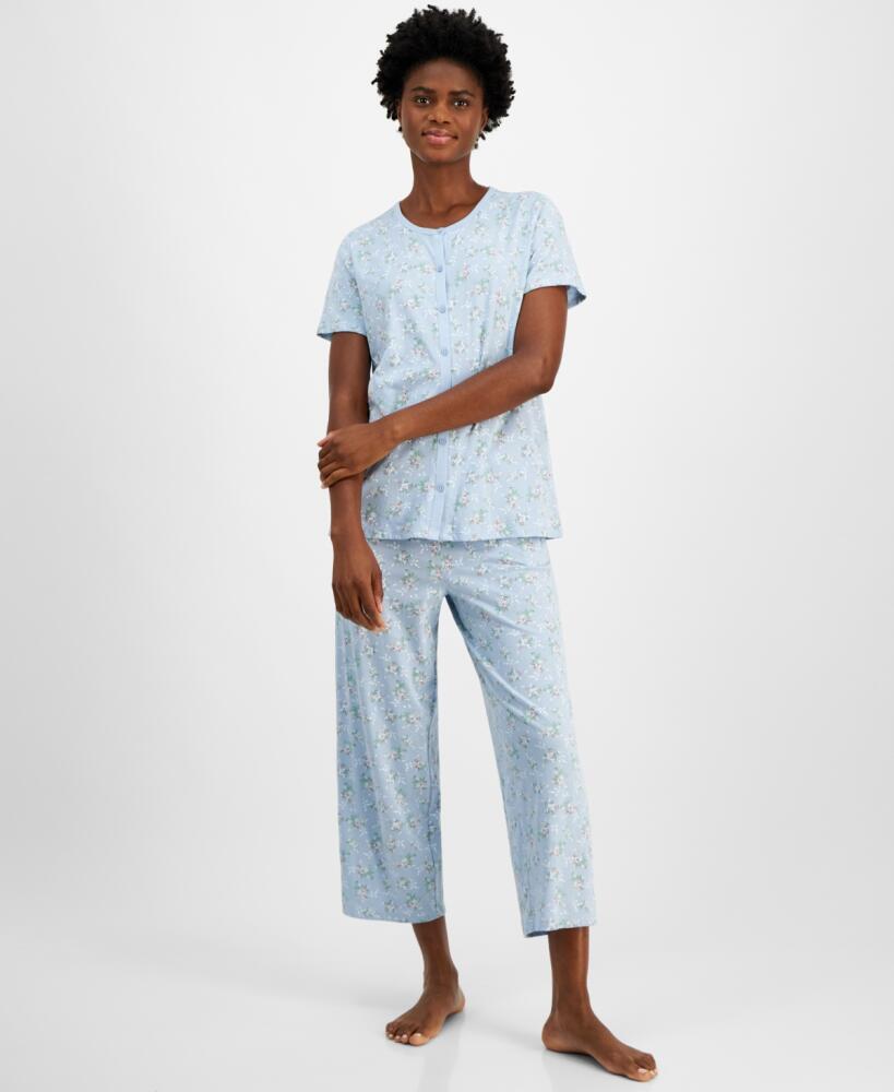 Charter Club Women's 2-Pc. Cotton Printed Cropped Pajamas Set, Created for Macy's - Bouquet Toss Cover