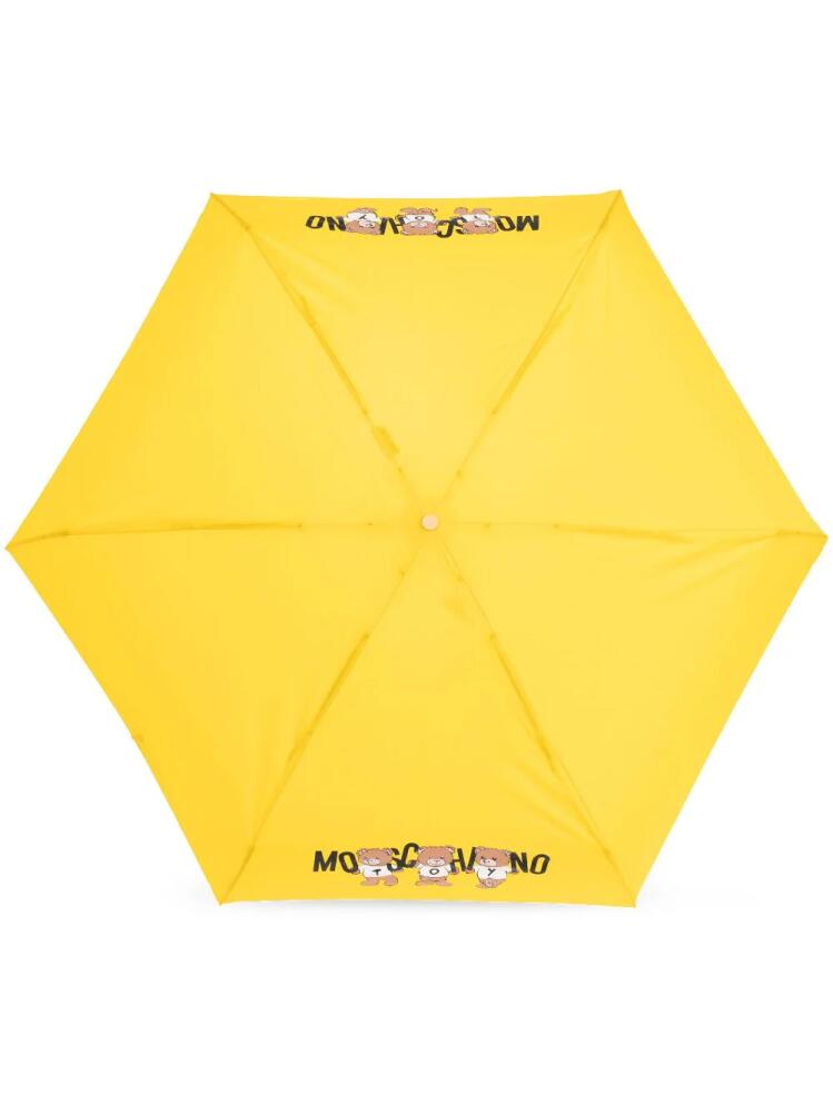 Moschino teddy bear-logo print compact umbrella - Yellow Cover