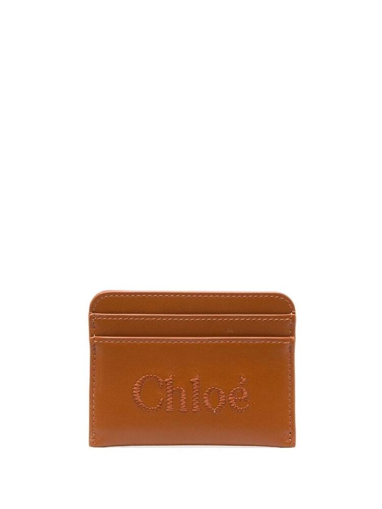 Chloé embroidered-logo leather cardholder - Blue Cover